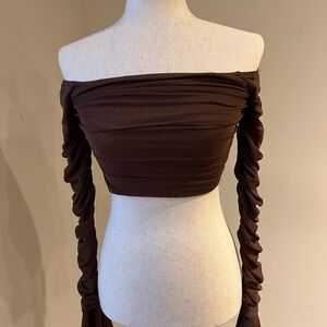 Fashion Nova Brown Off-Shoulder Crop Top